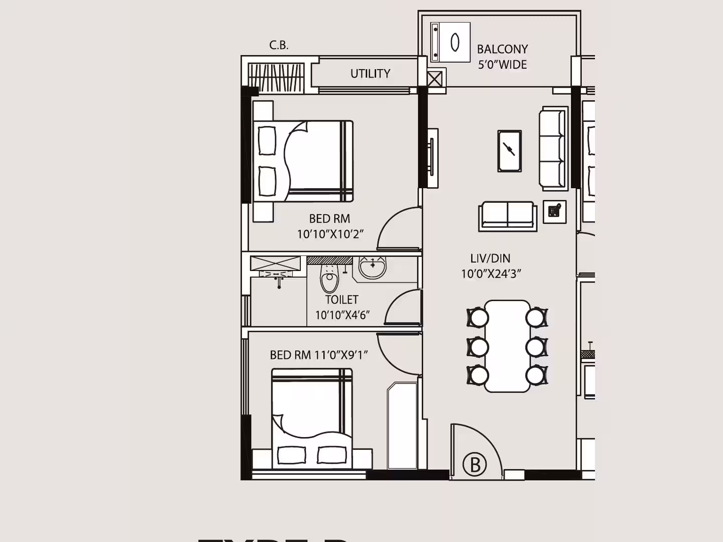 3 BHK + 2T floor plan