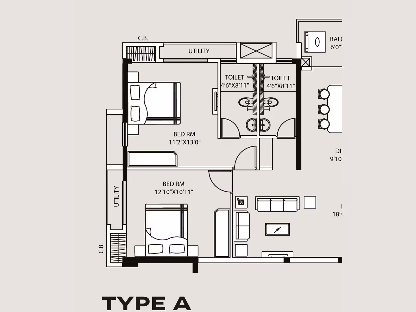 3 BHK + 3T floor plan