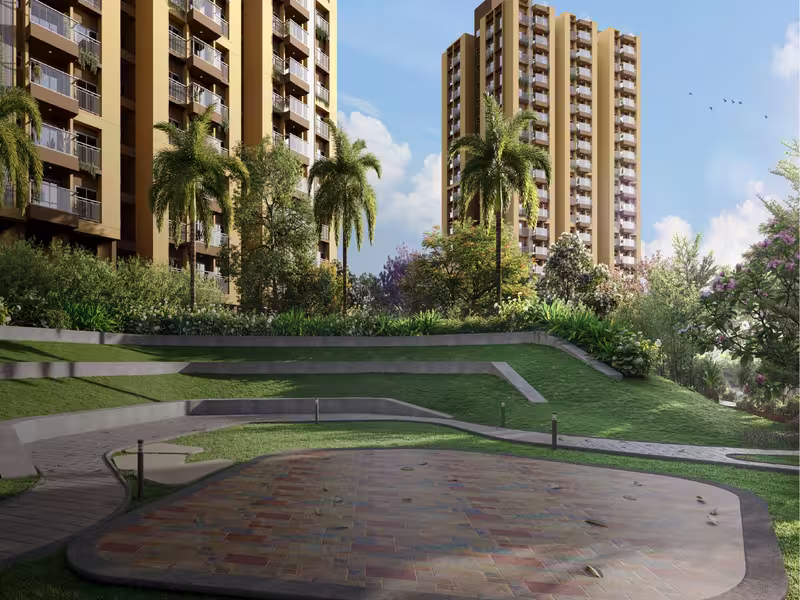 Landscaped amphitheatre seating set into the lawn